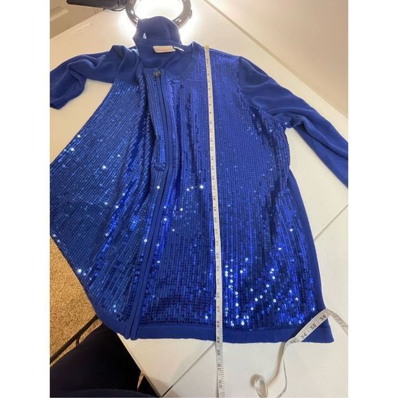 Quacker Factory 3X blue sequined sweater cardigan - Picture 4 of 7